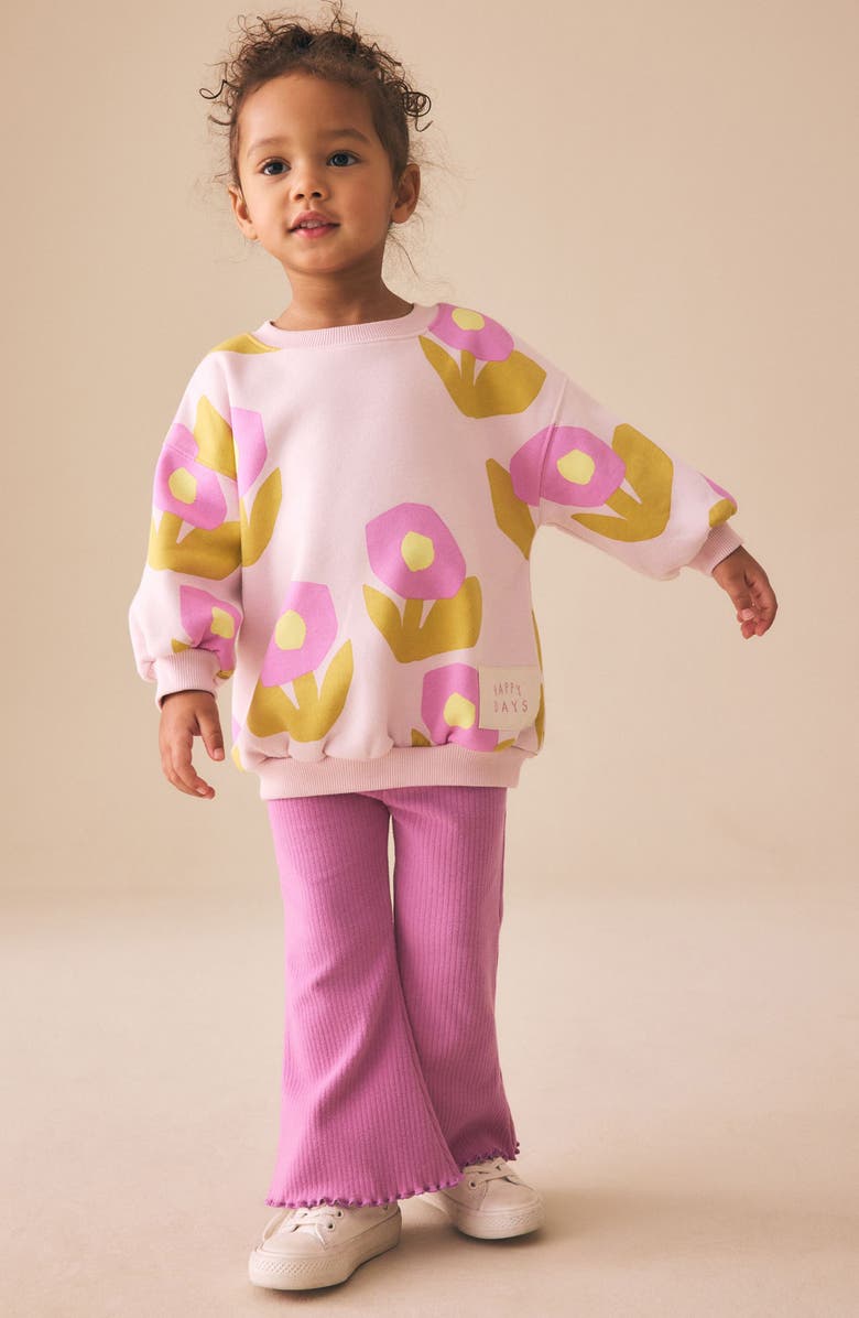 NEXT Kids' Floral Sweatshirt & Flare Pants Set, Alternate, color, Pink
