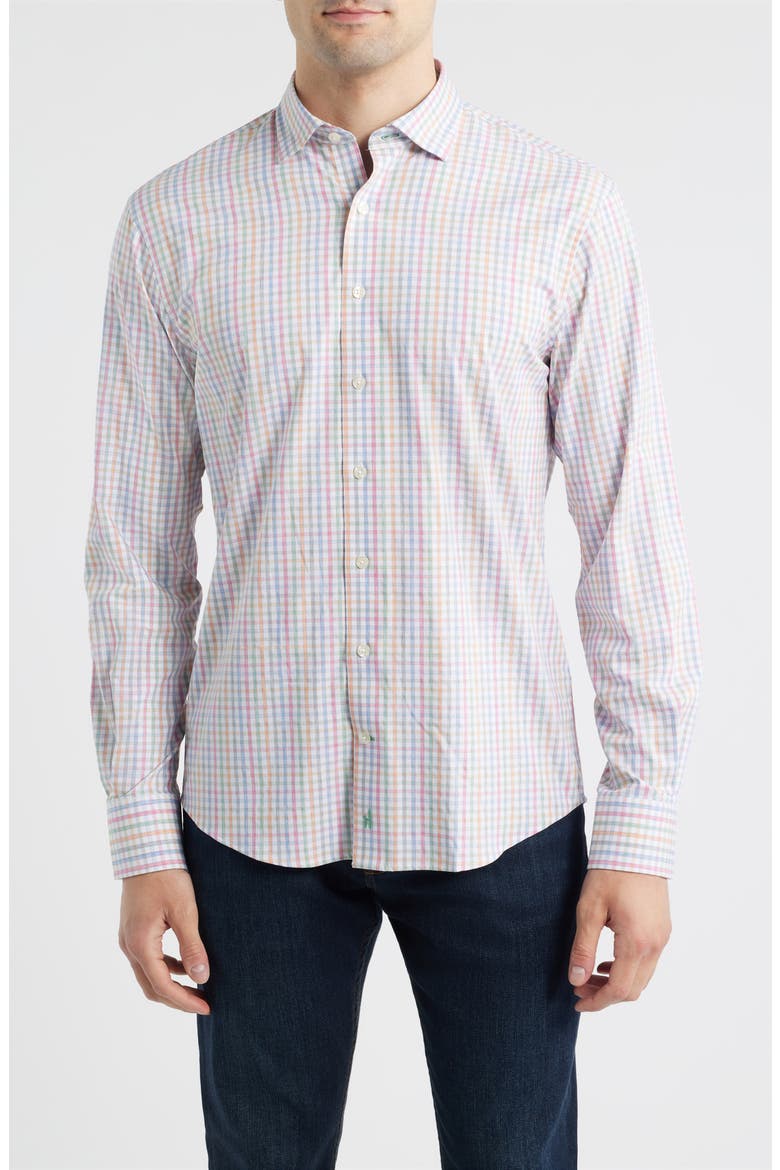 Albie Gingham Check Everyday Performance Button-Up Shirt, Main, color, WHITE