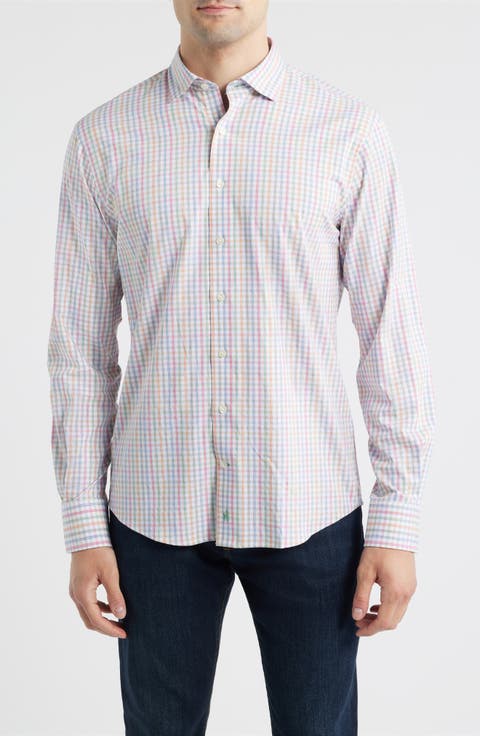Albie Gingham Check Everyday Performance Button-Up Shirt