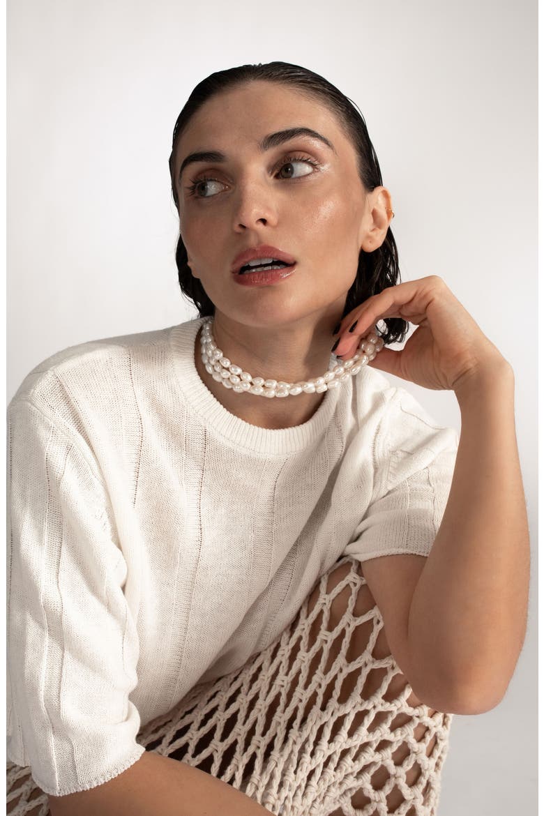 Freshwater Pearl Triple Strand Necklace, Alternate, color, WHITE/ GOLD