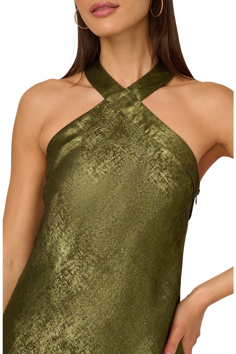 Foiled Trumpet Gown, Alternate, color, DARK OLIVE