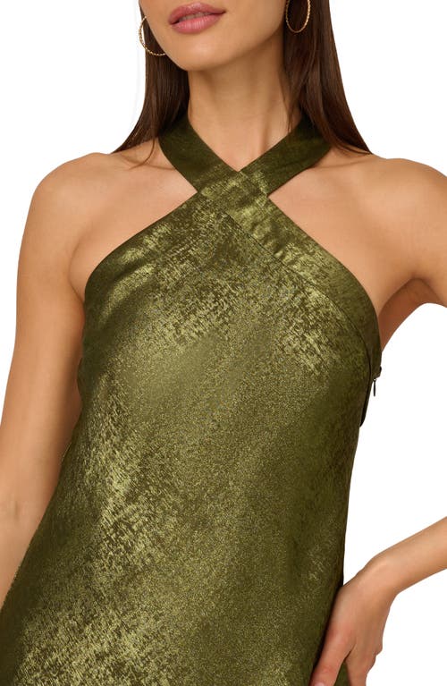 Adrianna Papell Foiled Trumpet Gown In Green