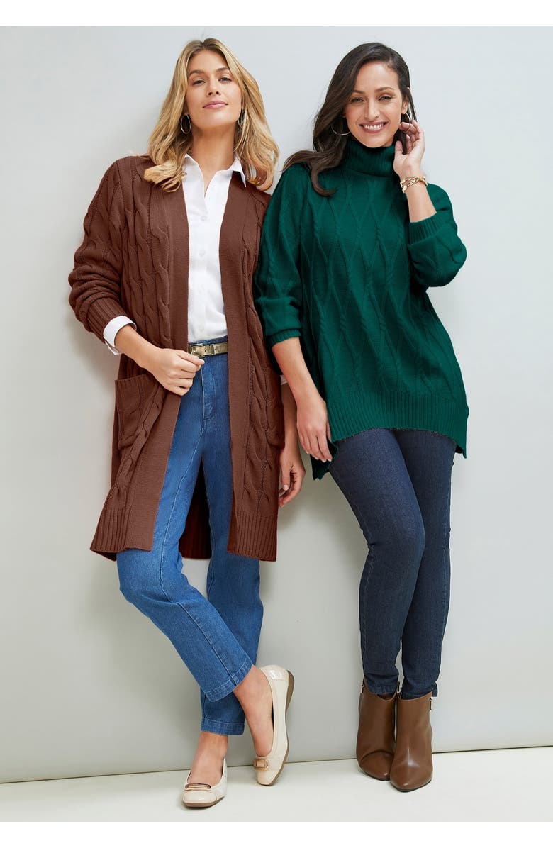 Jessica London Cable Duster Sweater, Alternate, color, Heather Charcoal