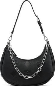 MCM Aren Crescent Hobo Bag in Maxi Monogram Leather