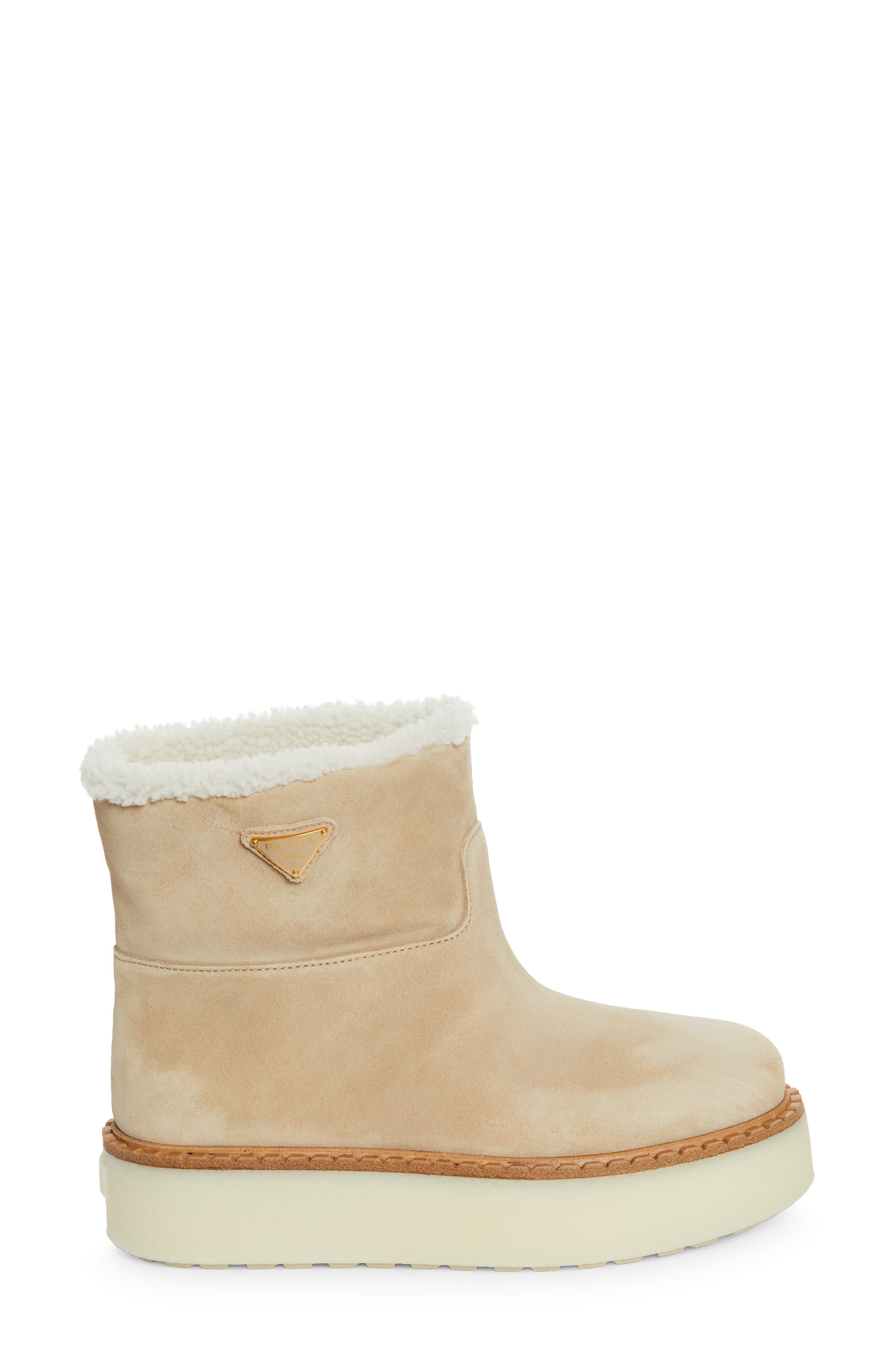 Prada Evolve Genuine Shearling Bootie, Alternate, color, Ecru