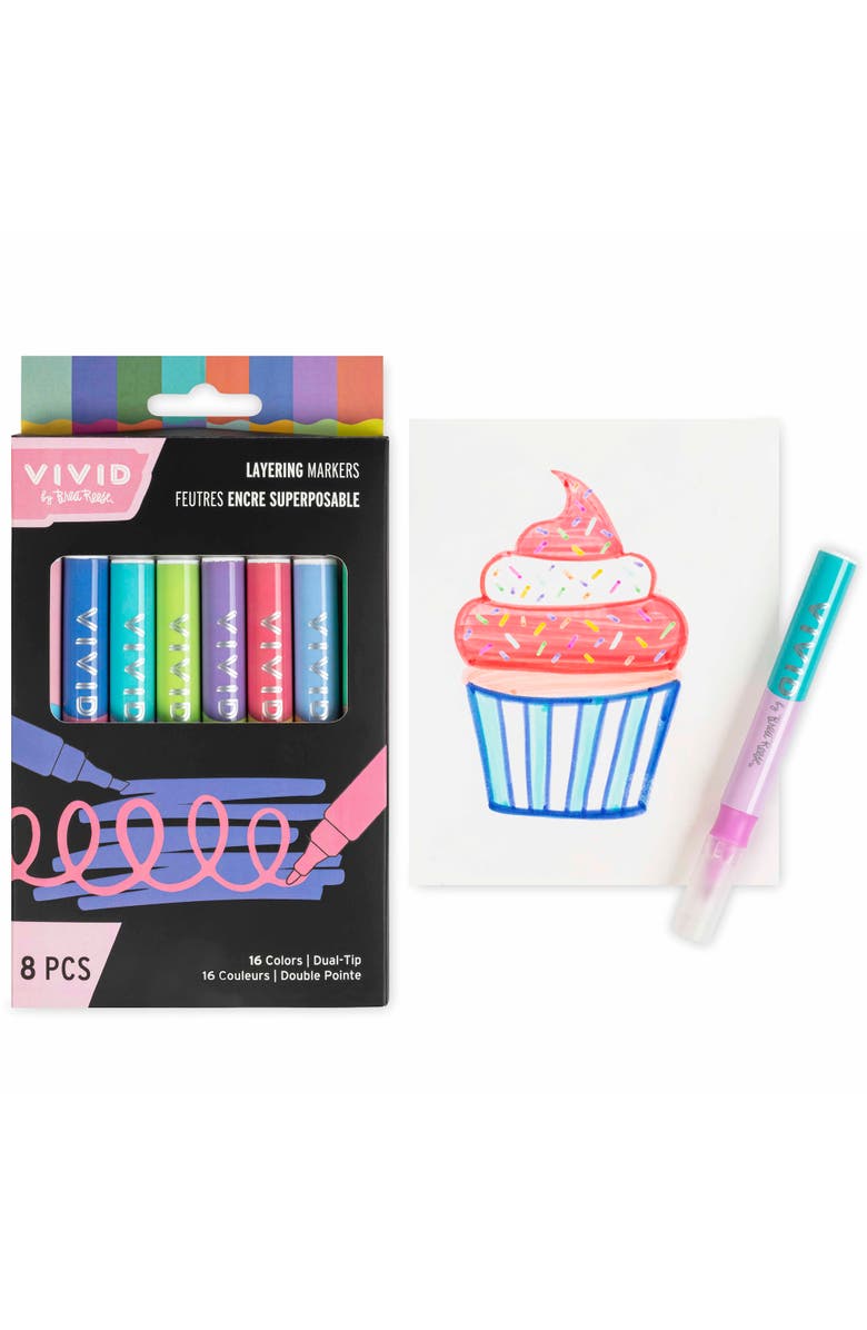 Brea Reese Vivid Layering Markers, 8 Dual Tipped Ink Markers, Alternate, color, Multicolored