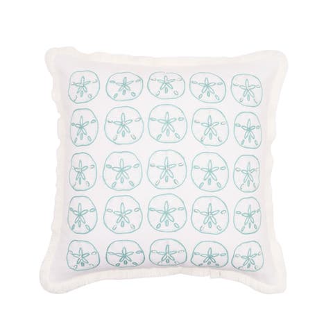 Embellished Sand Dollar Coastal Pattern Fringed Throw Pillow 18" x 18"