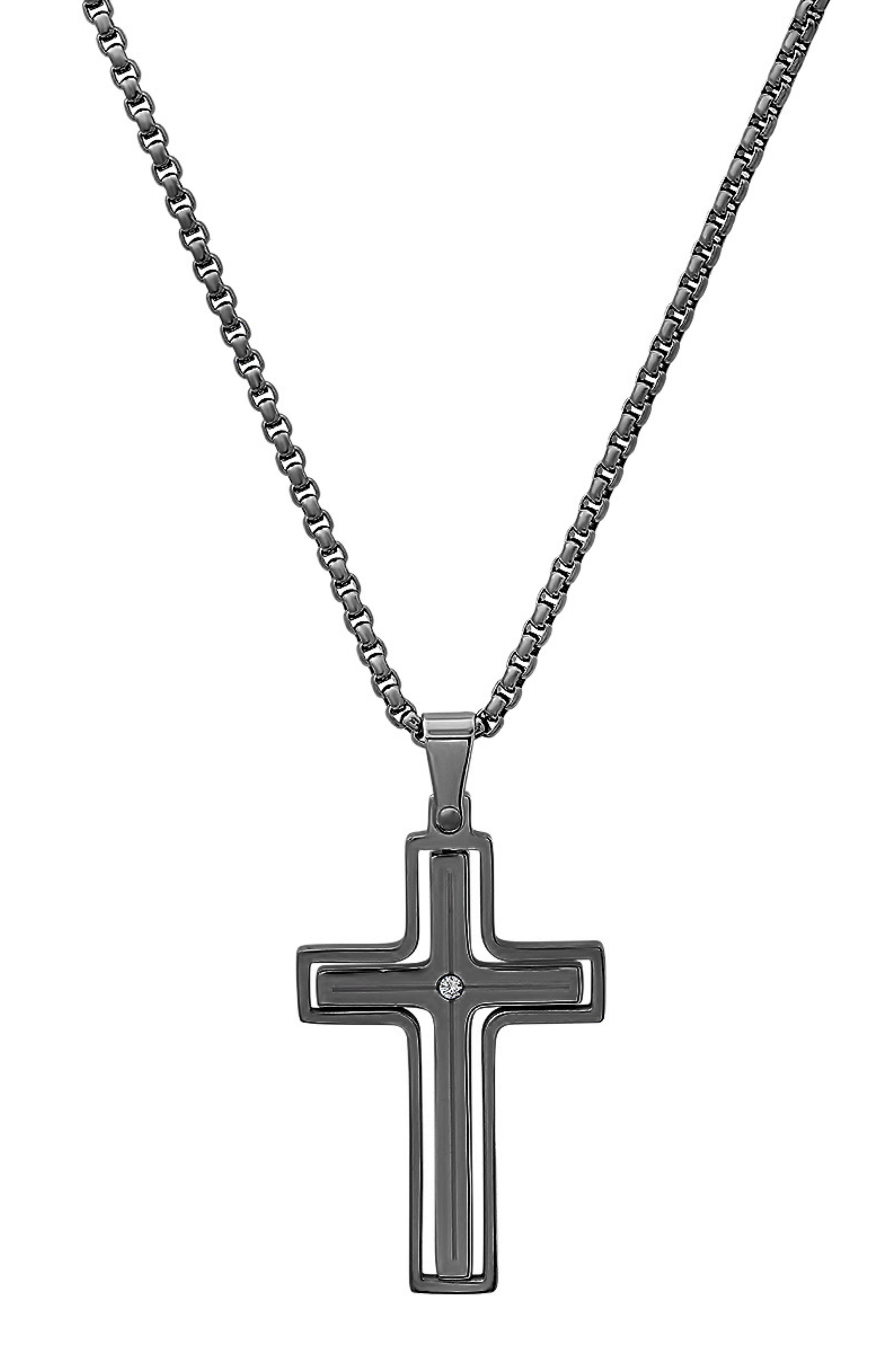 HMY JEWELRY Men's Stainless Steel Crystal Cross Pendant Necklace