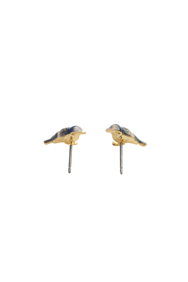Enamel Blue Tit Stud Earrings, Alternate, color, Multi & Gold