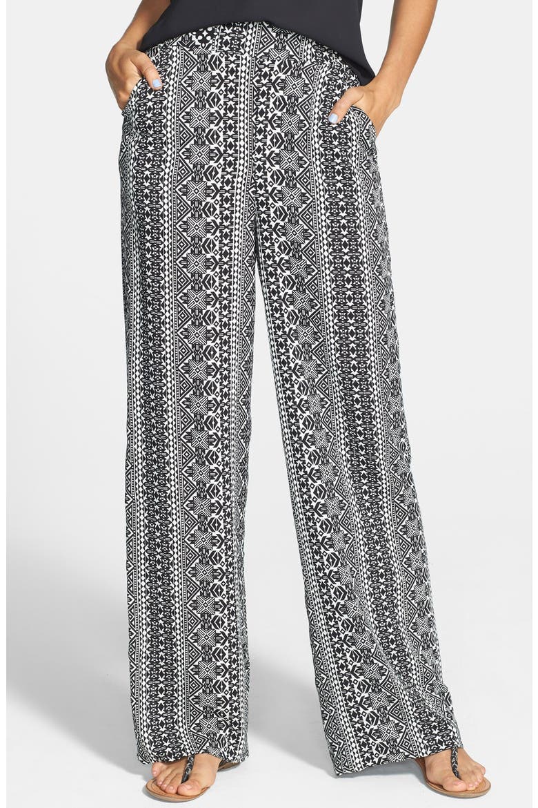 Print Palazzo Pants, Main, color, BLACK/WHITE AZTEC PRINT