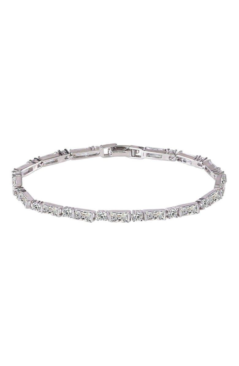 DLORIA Dainty Cubic Zirconia Tennis Bracelet with Emerald and Round Cut CZ, Main, color, 