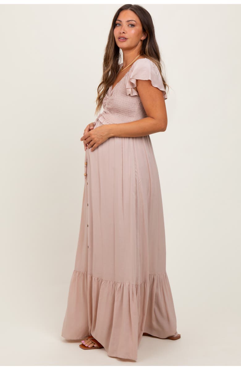PinkBlush Smocked Top Woven Maxi Dress, Alternate, color, Taupe