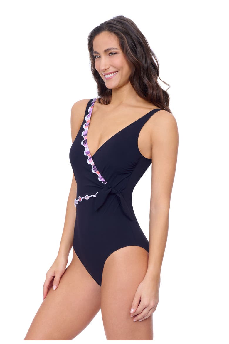 Riga Tricolore V Neck Surplice One Piece, Alternate, color, Black