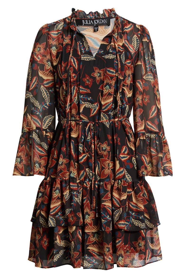 Floral Bell Sleeve Chiffon Dress, Alternate, color, BLACK MULTI