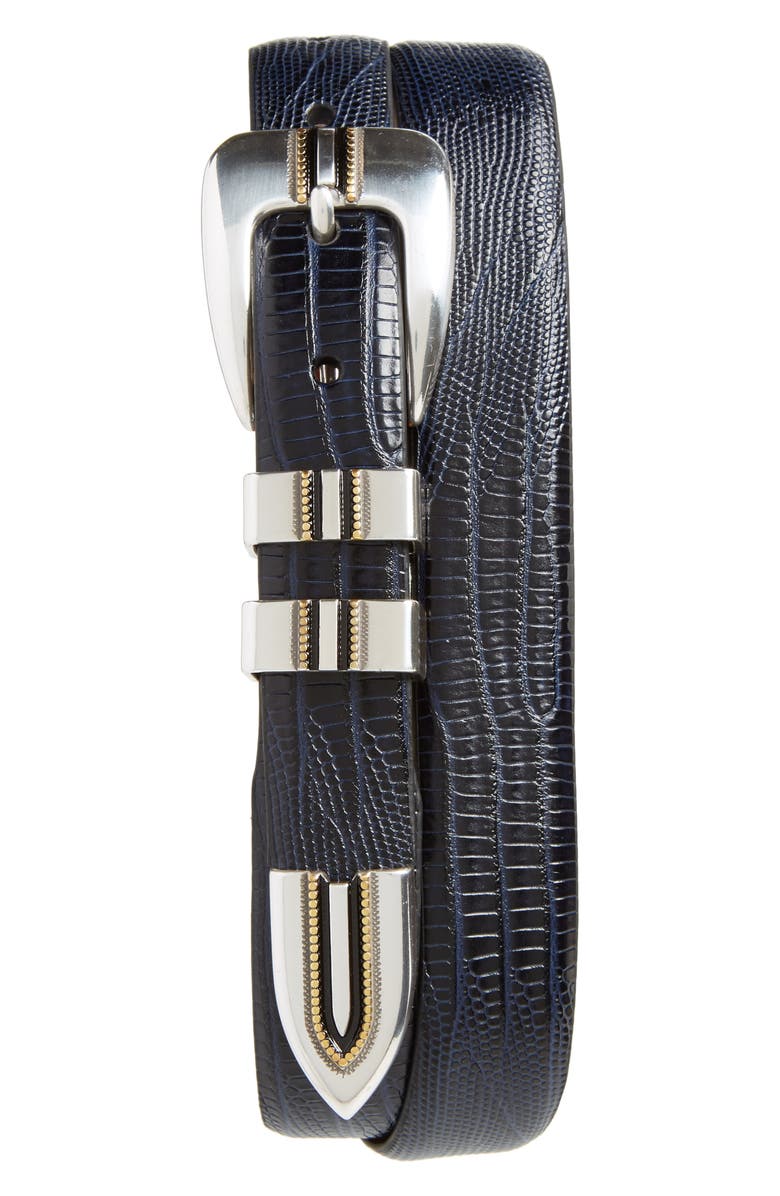 Johnston & Murphy Lizard Embossed Calfskin Belt, Main, color,