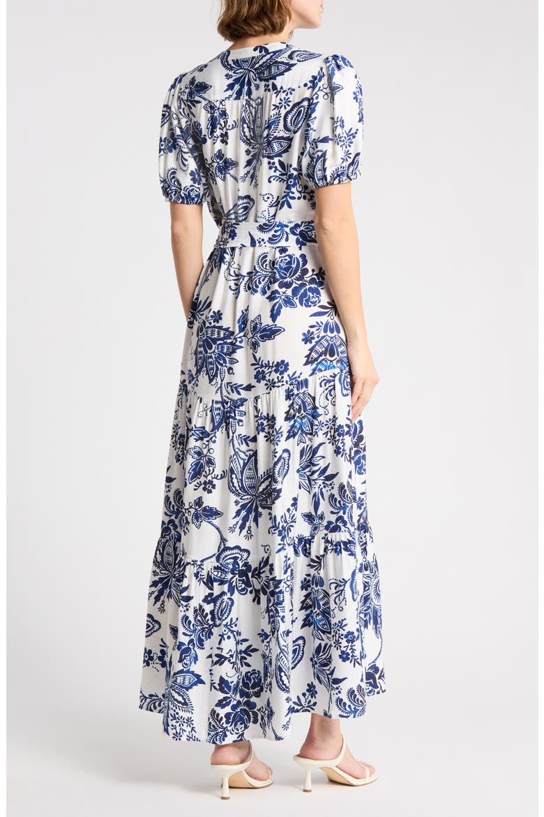 Paisley Puff Sleeve Tiered Maxi Shirtdress, Alternate, color, CLASSIC NAVY