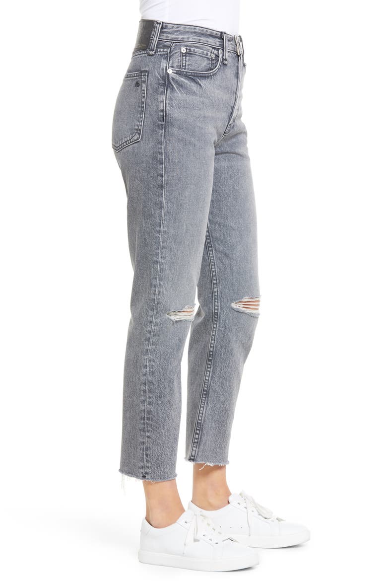 Maya Ripped High Waist Ankle Straight Leg Jeans, Alternate, color, ZEUS