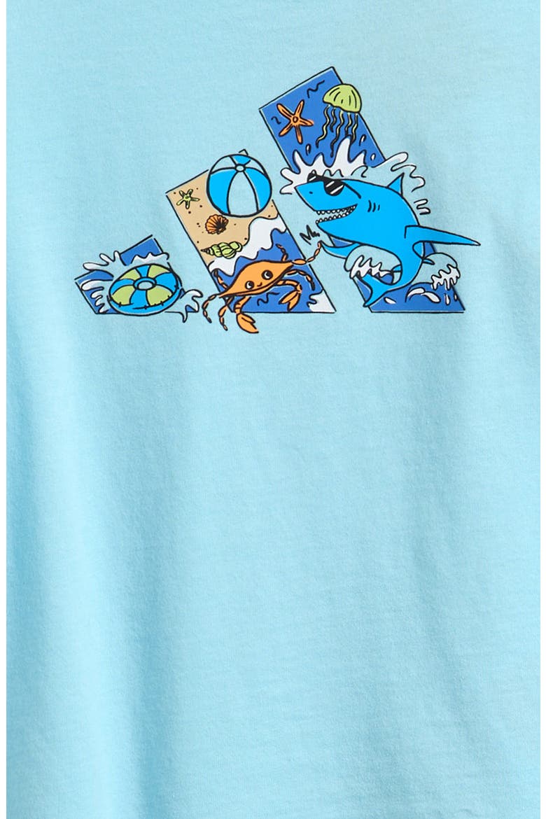 Graphic Print T-Shirt & 3-Stripes Shorts Set, Alternate, color, FROZEN BLUE