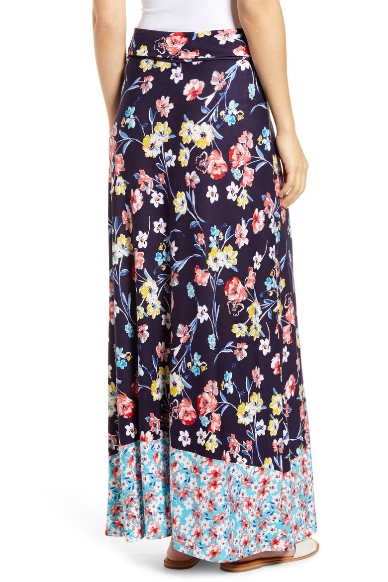 Border Print Roll Top Maxi Skirt, Alternate, color, NAVY AQUA