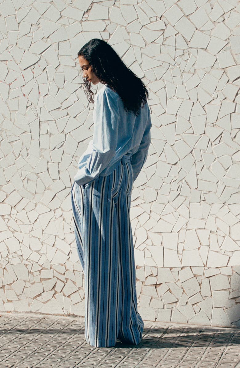 MANGO Stripe Wide Leg Pants, Alternate, color, Sky Blue