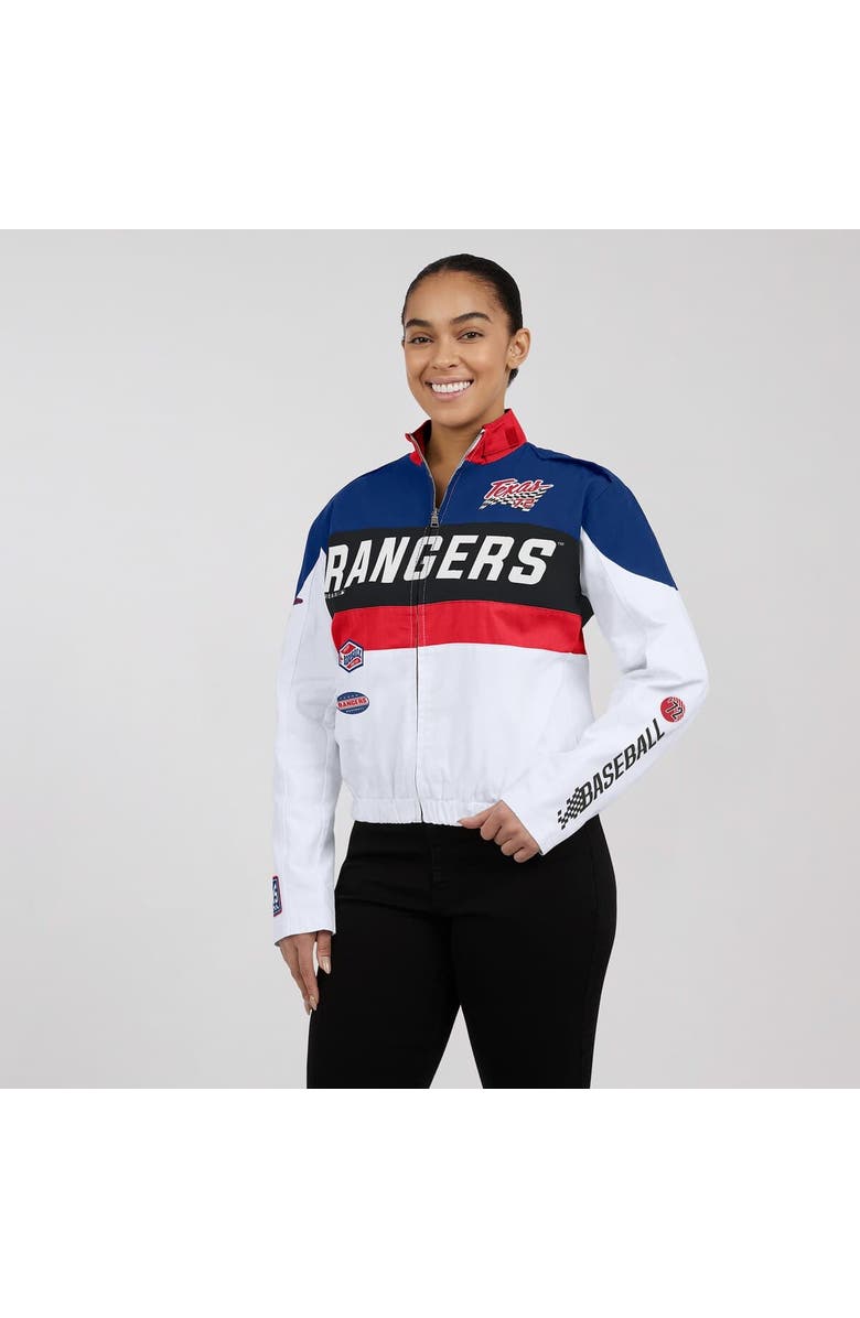 WEAR by Erin Andrews Women's WEAR by Erin Andrews  Navy/White Texas Rangers Racing Full-Zip Jacket, Alternate, color, Navy