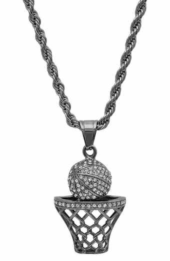 HMY JEWELRY Men's 18K Gold Plated Stainless Steel Basketball Pendant Necklace