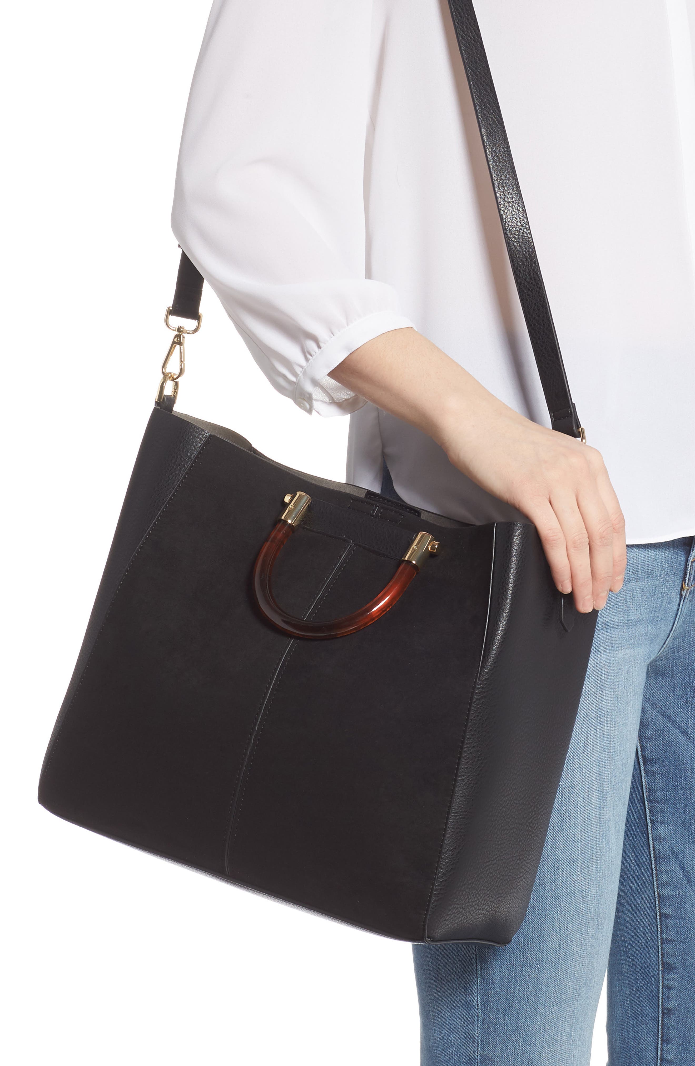 Topshop Sallie Faux Leather Shopper, Alternate, color, 