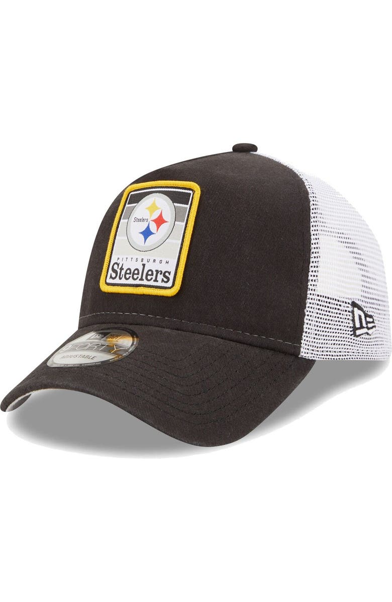New Era Men's New Era Black/White Pittsburgh Steelers Gradient Trucker 9FORTY Snapback Hat, Main, color, 