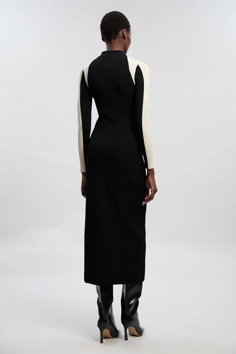 Rib Knit Long Sleeve Military Midi Dress, Alternate, color, Black