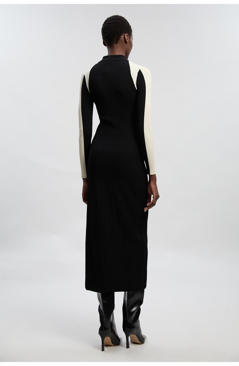 Karen Millen Rib Knit Long Sleeve Military Midi Dress, Alternate, color, Black