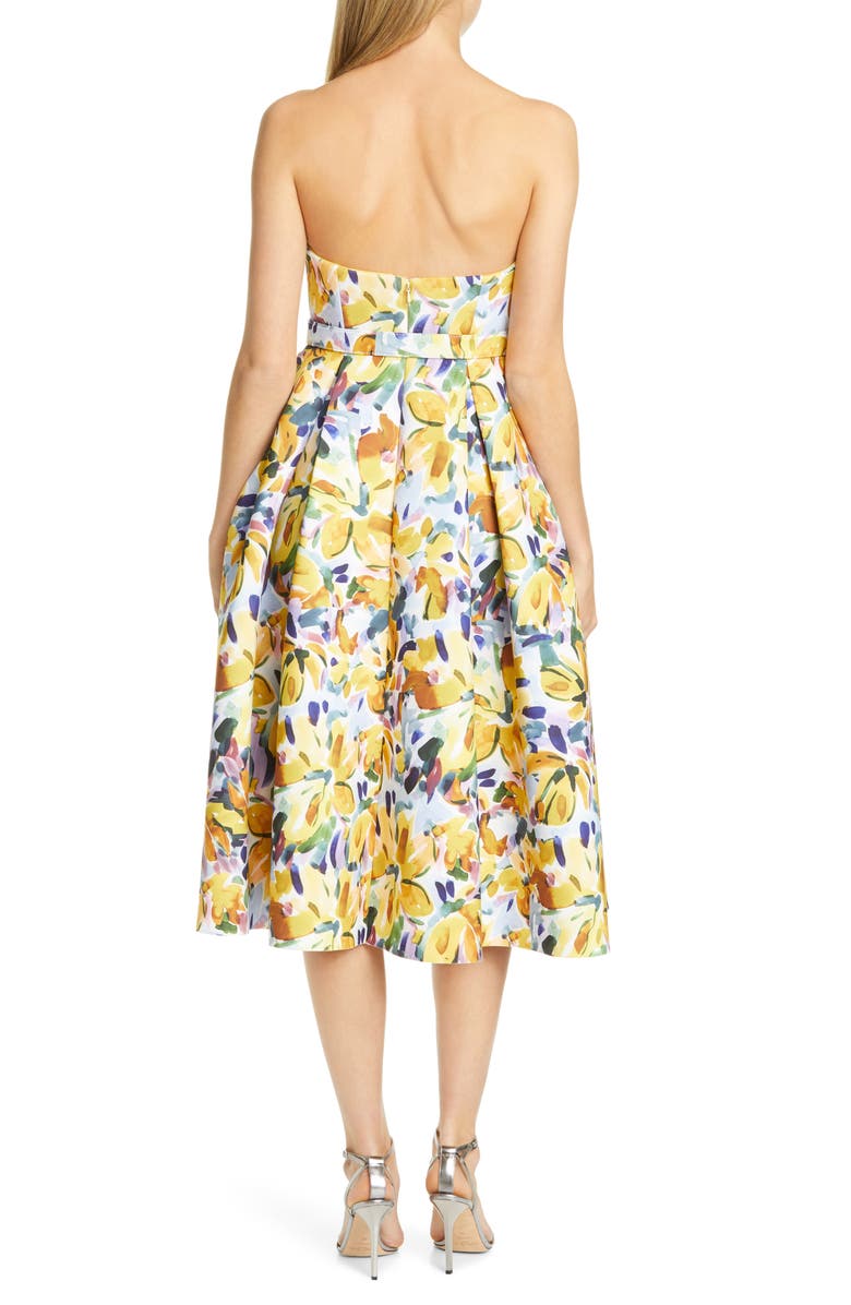 Badgley Mischka Collection Floral Print Strapless Midi Dress, Alternate, color,