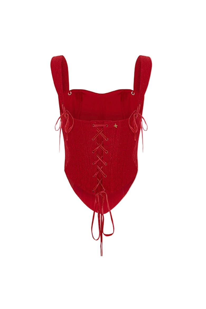 The Broderie Anglaise Edit Structured Embroidered Corset, Alternate, color, Red