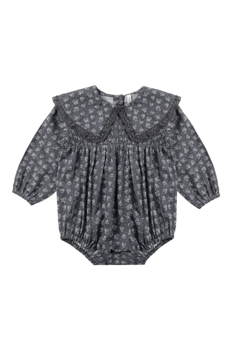 Fern Heart Ditsy Long Sleeve Linen Blend Romper, Main, color, MIDNIGHT