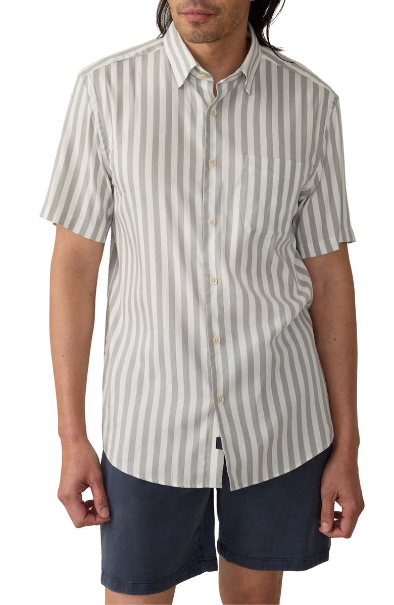 Faherty Movement Monterrey Short Sleeve Button-Up Shirt, Main, color, Clover Valley Stripe