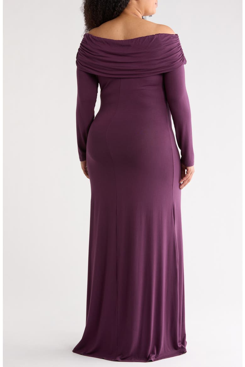 Off the Shoulder Long Sleeve Maxi Dress, Alternate, color, PRUNE