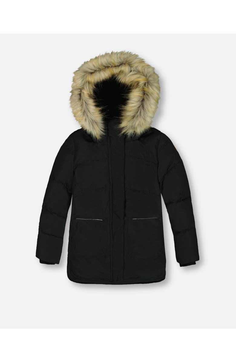 Deux par Deux Girl's Puffy Long Coat Black, Main, color, 