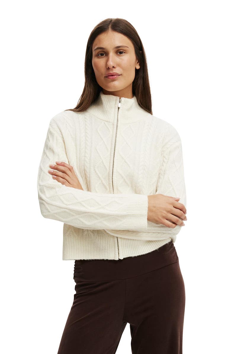 Cotton On Women's Cable Knit Bomber, Alternate, color, Porcelain Cable