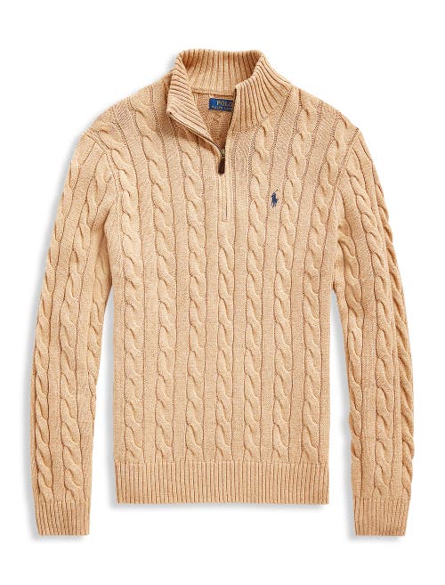 Shop Polo Ralph Lauren Big & Tall Cable Knit Cotton 1/4-zip Sweater In Camel Melange
