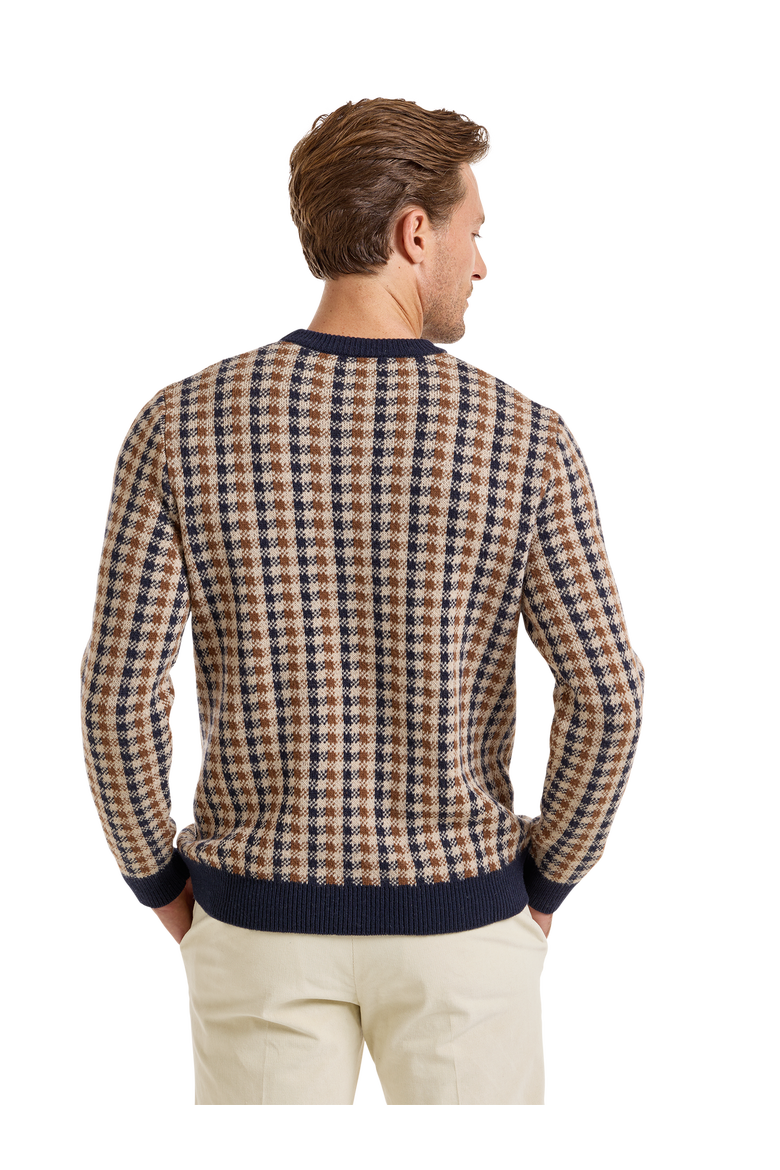 Wool Check Crewneck Sweater, Alternate, color, Navy/Brown