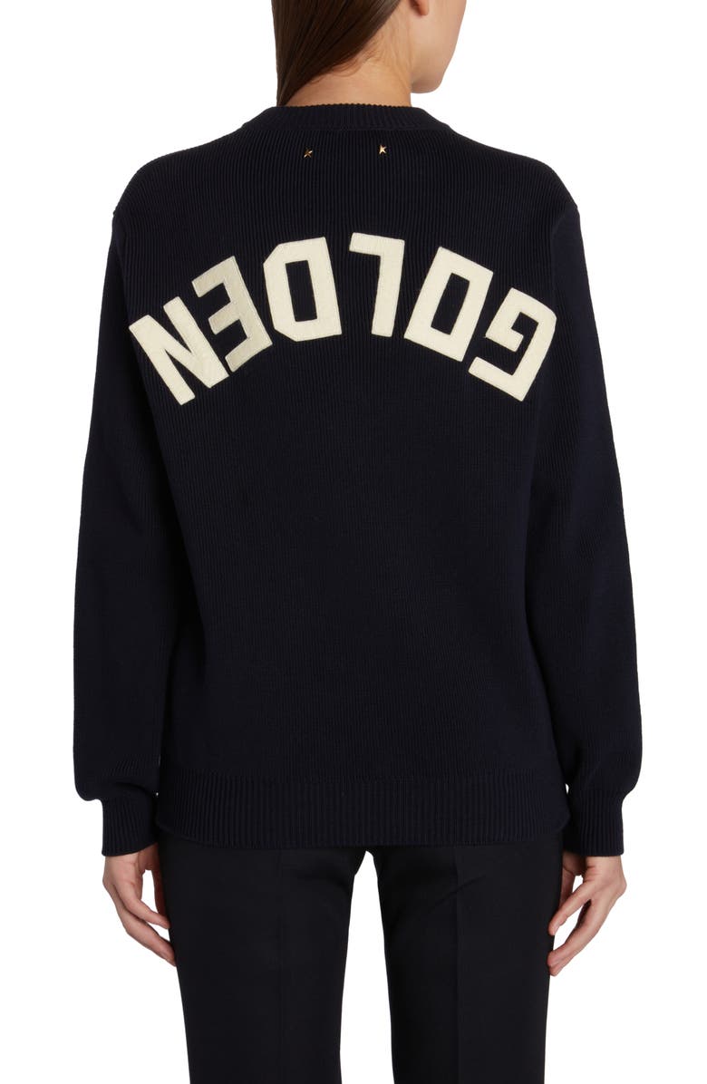 Golden Goose Distressed Cotton Blend Sweater, Alternate, color, Dark Blue