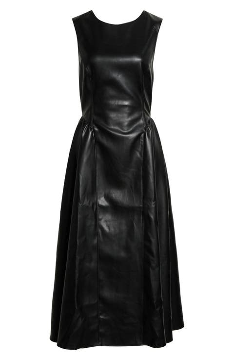 Angelina Sleeveless Faux Leather Midi Dress
