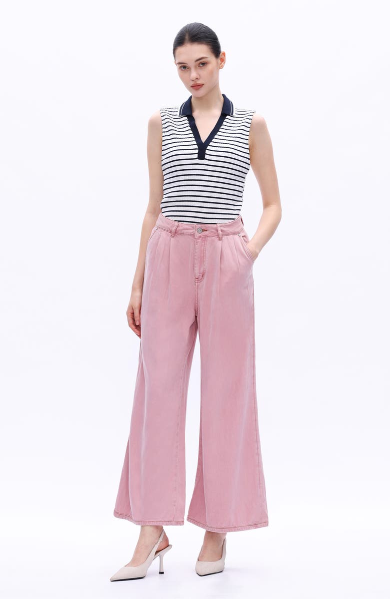 Bayeas Pleated High Waist Ankle Wide Leg Pants, Alternate, color, Pink
