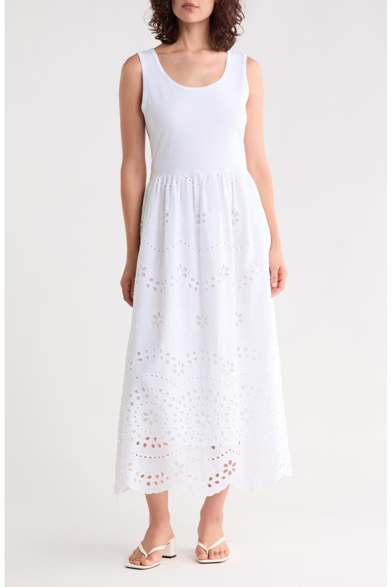 Eyelet Embroidered Twofer Dress, Main, color, WHITE