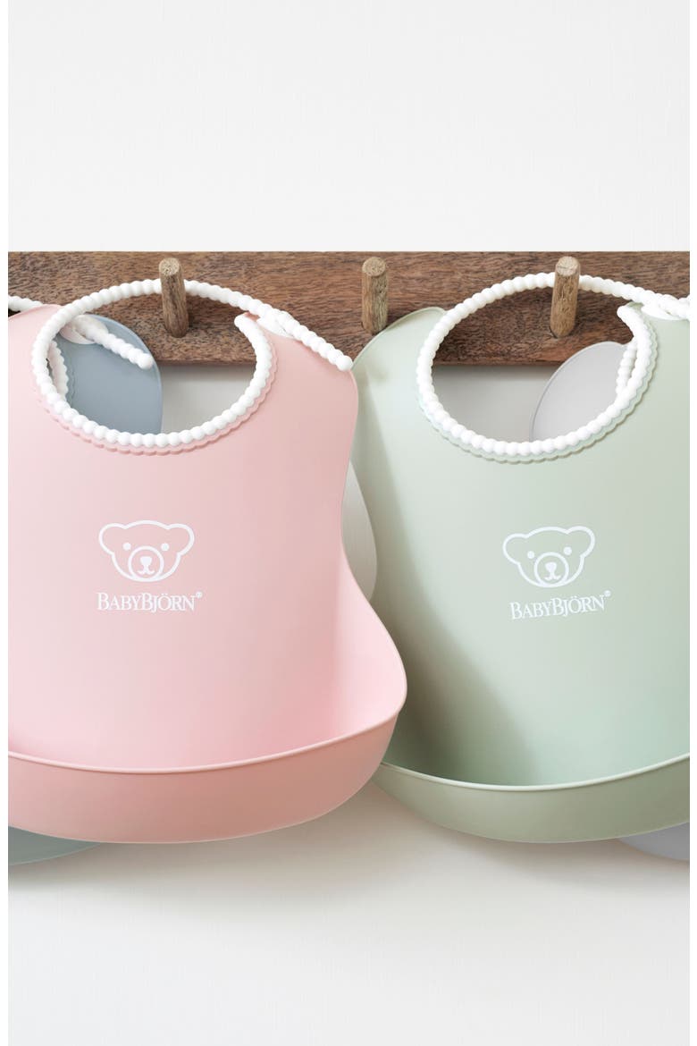 Set of 2 Silicone Bibs, Alternate, color, GREEN/ PINK
