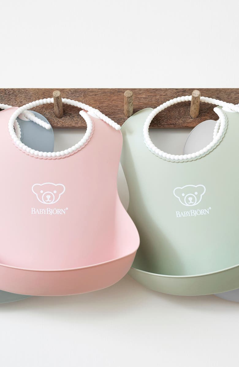 BabyBjörn Set of 2 Silicone Bibs, Alternate, color, Green/ Pink