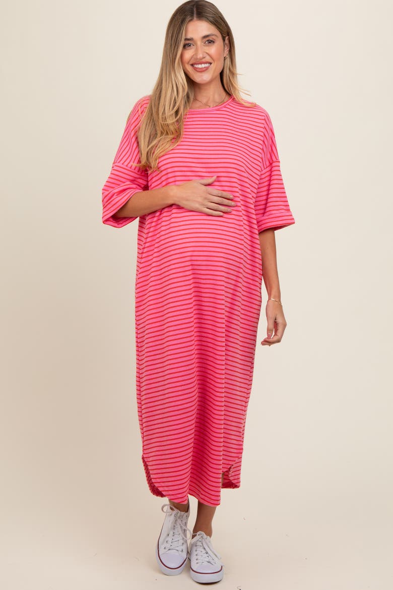 Striped Terry Maxi Dress, Main, color, Fuschia