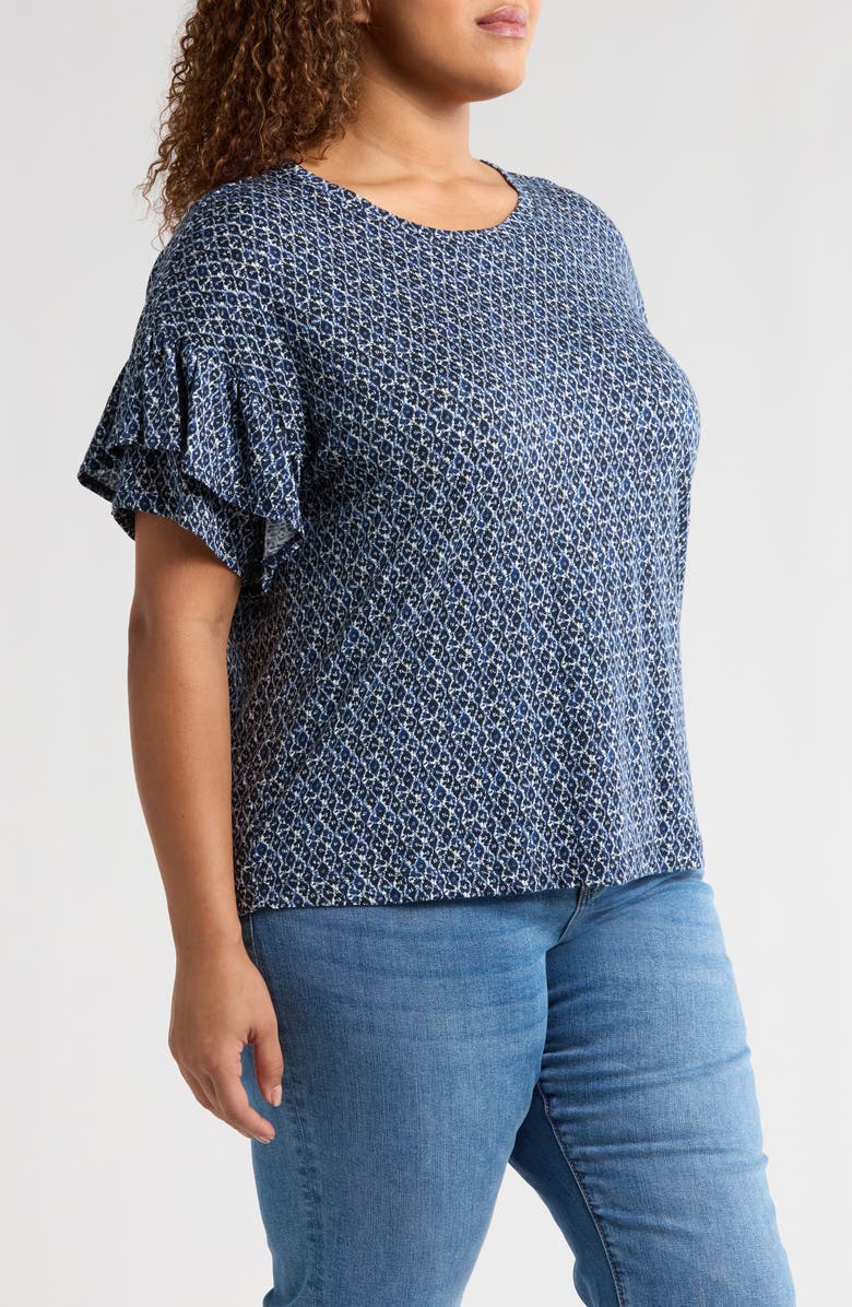 Liverpool Los Angeles Batik Tiered Ruffle Sleeve Jersey Top, Alternate, color, 