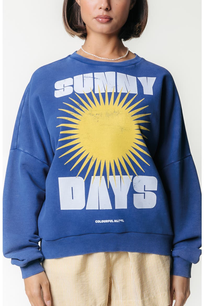 Sunny Days Acid Wash Dropped Shoulder Sweat, Main, color, Bright blue