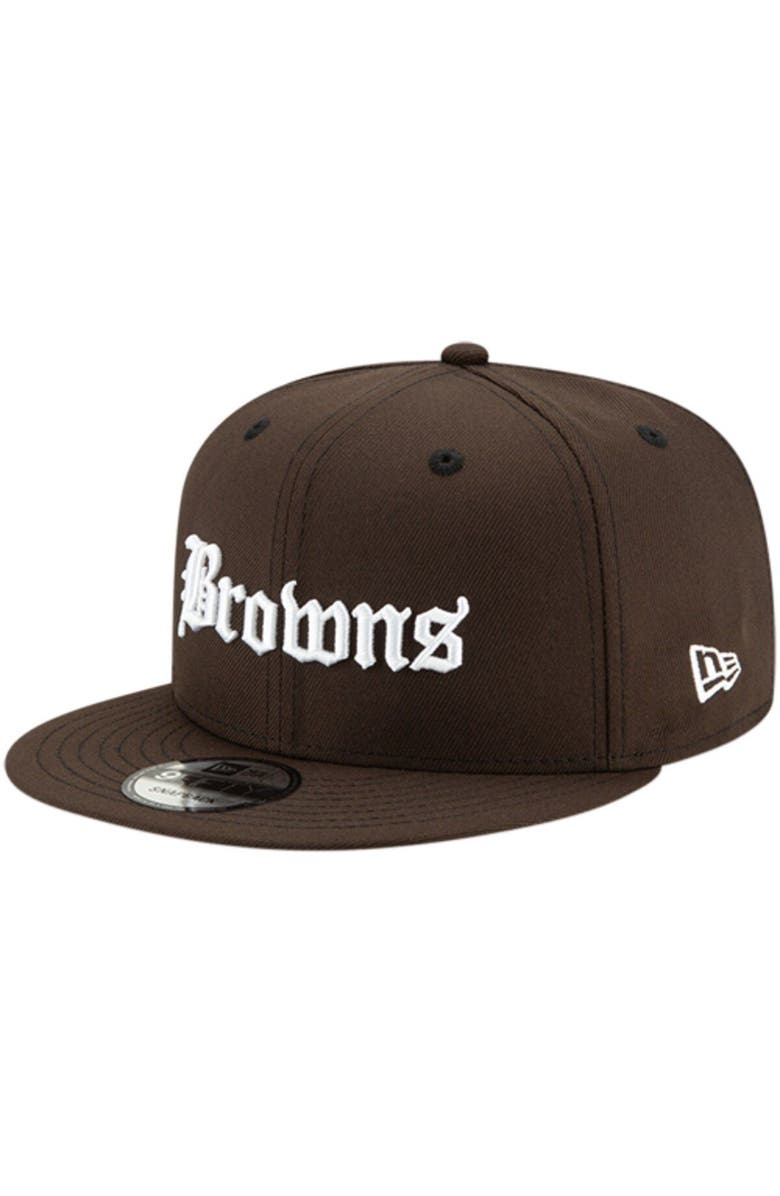 New Era Men's New Era Brown Cleveland Browns Gothic Script 9FIFTY Adjustable Snapback Hat, Main, color, 