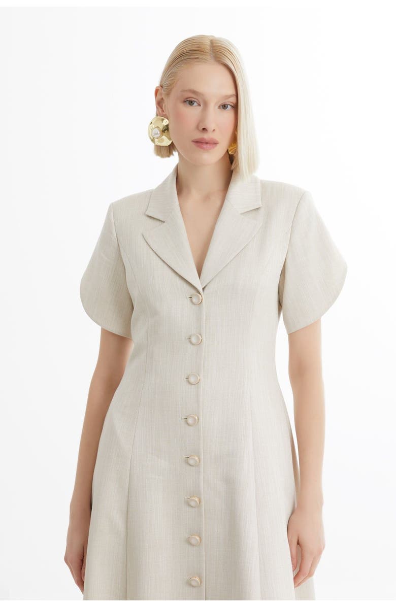 Gizia Ecru Short-Sleeve Ruffle Midi Dress, Alternate, color, 